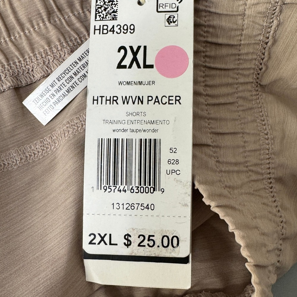 Adidas Women's 2XL HTHR WVN Pacer Training Shorts‎ Wonder Taupe Aeroready - Picture 4 of 11